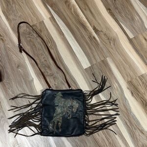 Fringed Black Leather Crossbody Bag